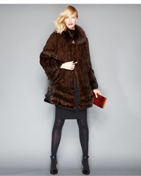The Fur Vault Fox Fur Trimmed Mink Fur Swing Coat
