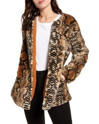 Band of Gypsies Serpent Faux Fur Open Front Jacket