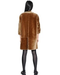 Marni Shearling Fur Coat Wembellished Collar
