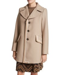 Marc Jacobs Double Face Wool Blend Coat With Removable Genuine Lamb Fur Collar