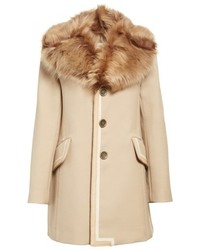 Marc Jacobs Double Face Wool Blend Coat With Removable Genuine Lamb Fur Collar