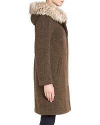 Eliza J Faux Fur Trim Hooded Sweater Coat