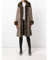 Liska Fur Contrast Trim Coat