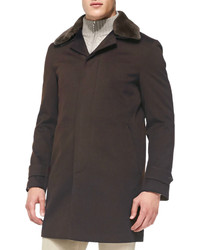 Loro Piana Hannover Single Breasted Cashmere Coat With Fur Collar Brown