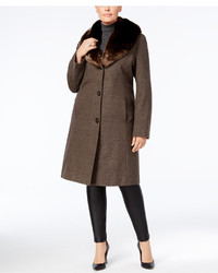 Jones New York Plus Size Faux Fur Collar Walker Coat