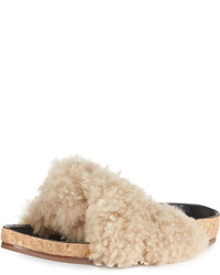 Chloé Chloe Shearling Fur Flat Slide Sandal