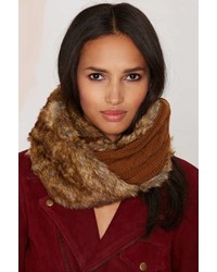 Factory Jaime Faux Fur Cable Knit Infinity Scarf