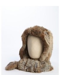 Adrienne Landau Goma Brown Rabbit Fur Hooded Scarf
