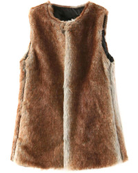 Choies Brown Faux Fur Waistcoat
