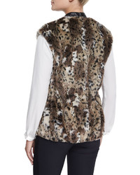 Rebecca Taylor Faux Fur Leopard Print Vest Brown