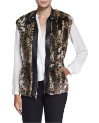 Rebecca Taylor Faux Fur Leopard Print Vest Brown