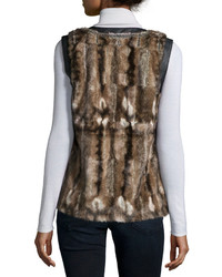 Design History Faux Fur Vest Wcontrast Trim Brown