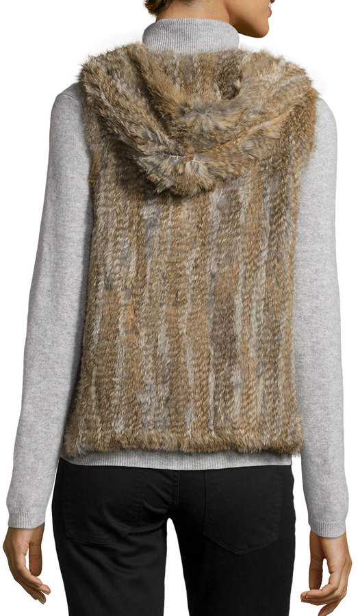 Neiman Marcus Hooded Rabbit Fur Vest Natural Brown, $285, Last Call by  Neiman Marcus