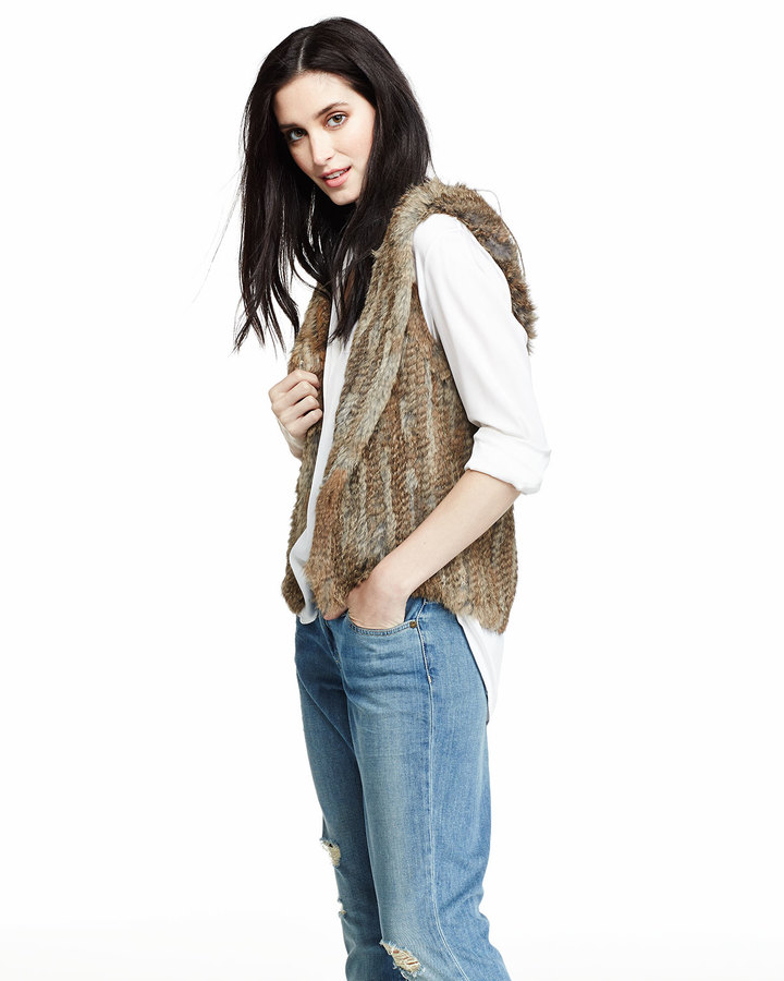 Neiman Marcus Hooded Rabbit Fur Vest Natural Brown, $285, Last Call by  Neiman Marcus