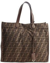 Fendi Brown And Black Canvas Leather Accent Zucca Pattern Tote