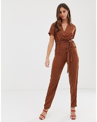 PrettyLittleThing Jumpsuit With Geo Print In Rust