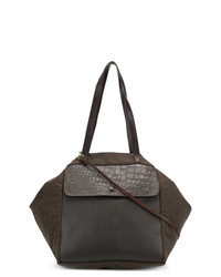 Brown Geometric Leather Tote Bag