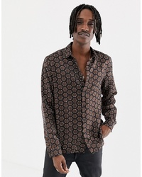 Brown Geometric Long Sleeve Shirt