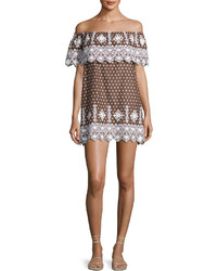Miguelina Agnes Geometric Embroidered Cotton Dress Brown