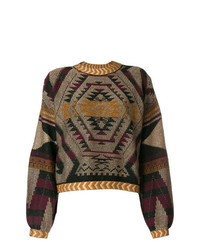 Brown Geometric Oversized Sweater
