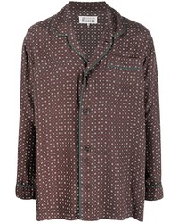 Brown Geometric Silk Long Sleeve Shirt
