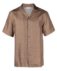 Brown Geometric Silk Short Sleeve Shirt