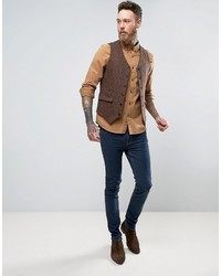 Asos Slim Suit Vest In Harris Tweed Check 100% Wool