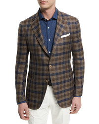 Isaia Large Check Two Button Sport Coat Brownnavy