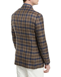 Isaia Large Check Two Button Sport Coat Brownnavy