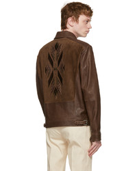 Etro Brown Leather Embroidered Jacket