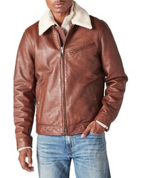 Lucky Brand Leather Aviator Jacket In Chocolate At Nordstrom