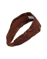L. Erickson Silk Ribbon Headband Indian Floral Brown