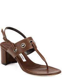 Manolo Blahnik Entente Leather Grommet Slingback Sandals