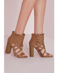 Missguided Woven Ankle Cuff Heeled Sandals Tan