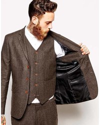 Asos Brand Slim Suit Jacket In Herringbone