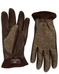 Brown Herringbone Leather Gloves