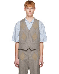 TheOpen Product Brown Diamond Patched Waistcoat