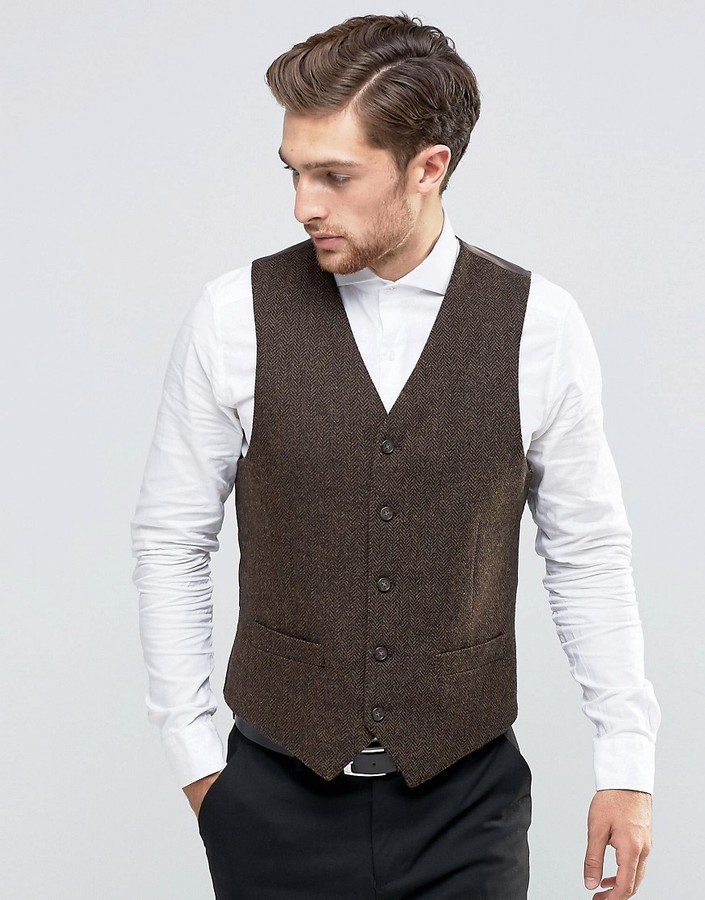 Gianni Feraud Heritage Premiun Wool Brown Herringbone Vest, $57 | Asos ...