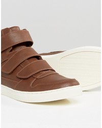 Asos High Top Sneakers In Brown With Straps