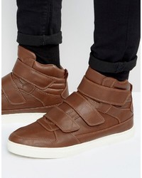 Asos High Top Sneakers In Brown With Straps
