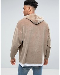Asos Tall Oversized Velour Hoodie With T Shirt Hem