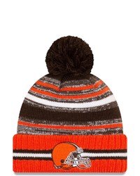 New Era Brownorange Cleveland Browns 2021 Nfl Sideline Sport Official Pom Cuffed Knit Hat At Nordstrom
