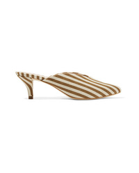 Brown Horizontal Striped Canvas Mules