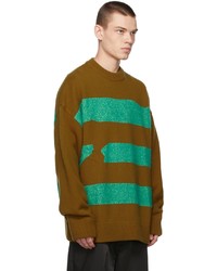 Ader Error Khaki Green Wool Striped Crewneck Sweater