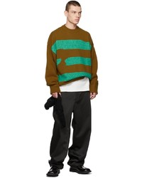 Ader Error Khaki Green Wool Striped Crewneck Sweater