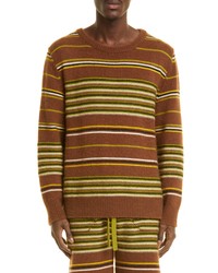 The Elder Statesman The Elder States Reverse Stripe Cashmere Crewneck Sweater In Brown At Nordstrom
