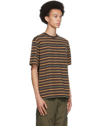 Beams Plus Brown Jacquard Stripe Pocket T Shirt