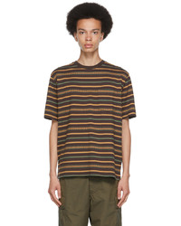 Beams Plus Brown Jacquard Stripe Pocket T Shirt