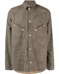 Brown Horizontal Striped Denim Shirt