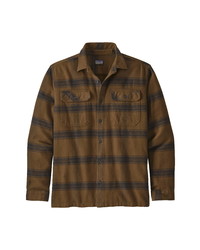 Brown Horizontal Striped Flannel Long Sleeve Shirt